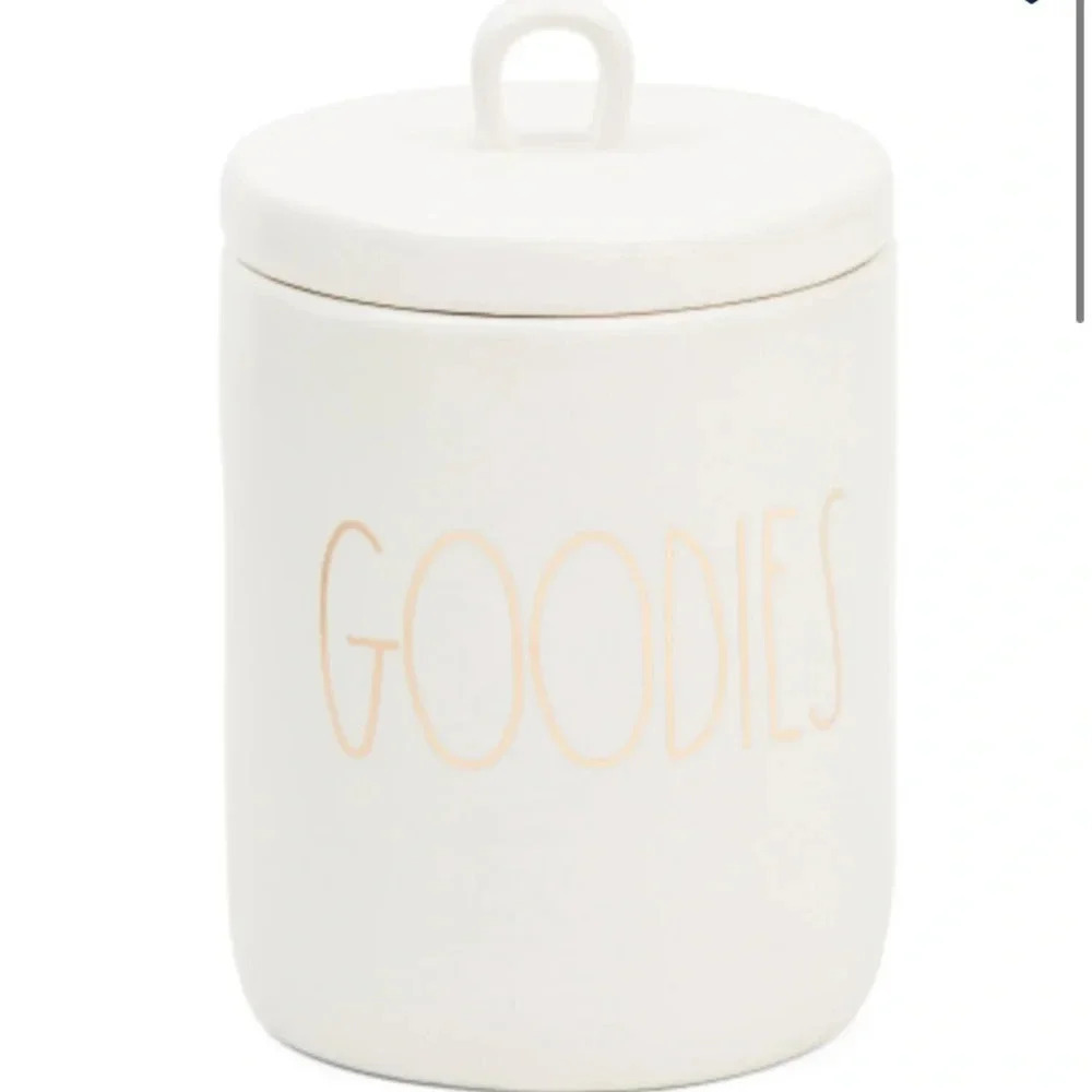 NIB! Rae Dunn white with gold GOODIES canister